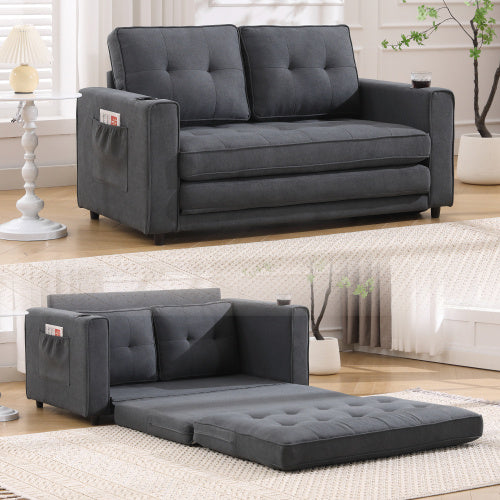 3-in-1 Upholstered Futon Sofa Convertible Sofa Bed,Foldable Tufted Loveseat With Pull Out Sleeper Couch Bed