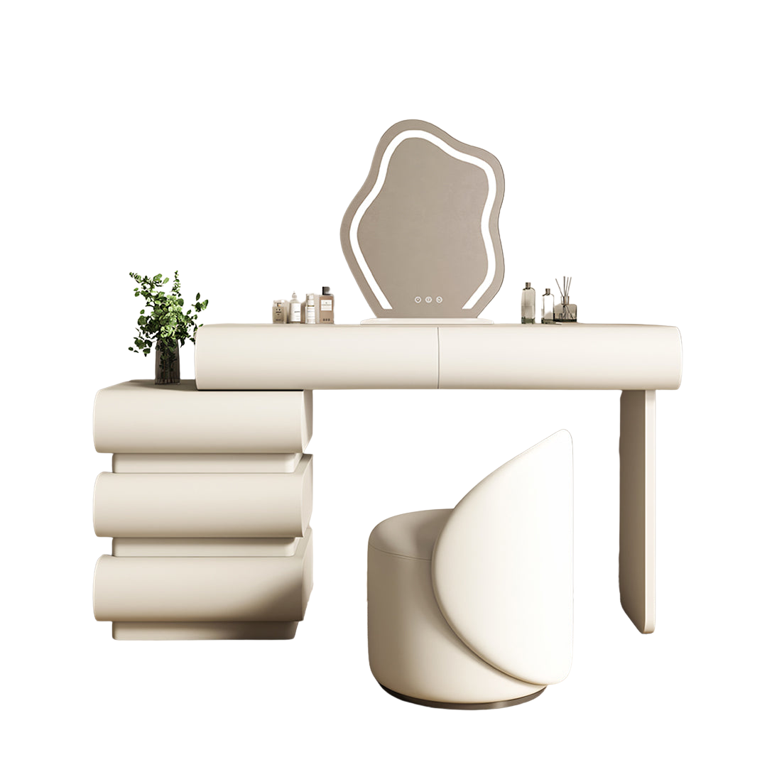 penelope dressing table and stool, with led mirror, cream wall mirror