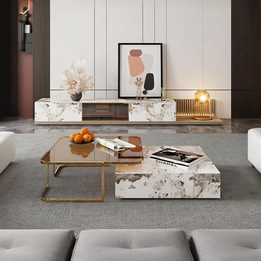 AnMoo Nesting Coffee Table Set With TV Stand, Golden Base-Weilai Concept-Weilai Concept