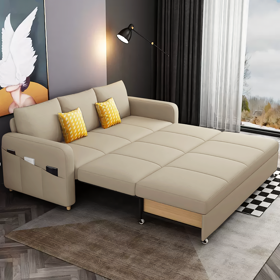 Gabriel Two Seater Sofa Bed, Linen-Weilai Concept-Beige-120cm (With One Drawer)-Weilai Concept