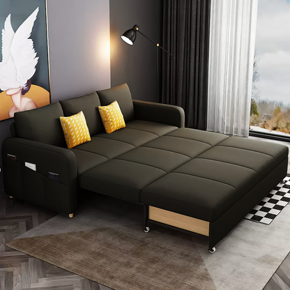 Gabriel Two Seater Sofa Bed, Linen-Weilai Concept-Dark Brown ( Made to order )-120cm (With One Drawer)-Weilai Concept