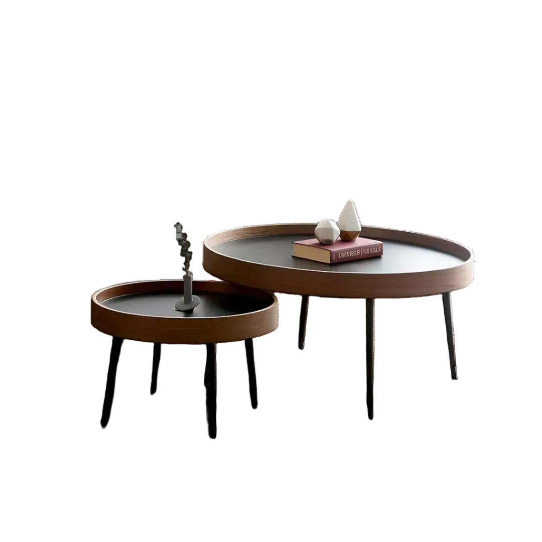 c163 nesting coffee table set, oak & black coffee table in living room