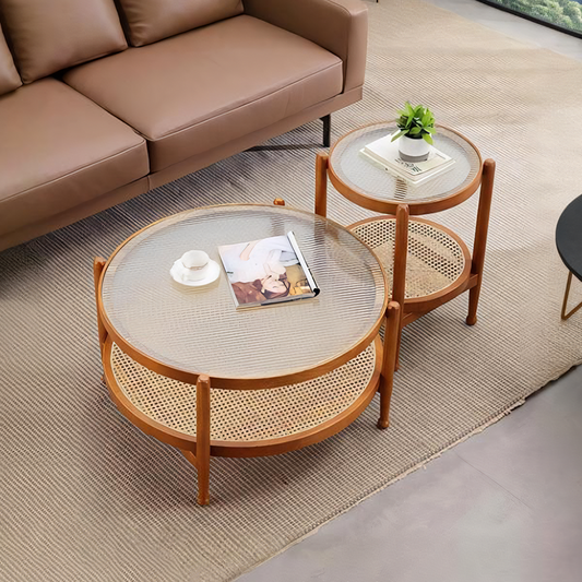 Cement Coffee Table Set, Oak-Weilai Concept-Weilai Concept