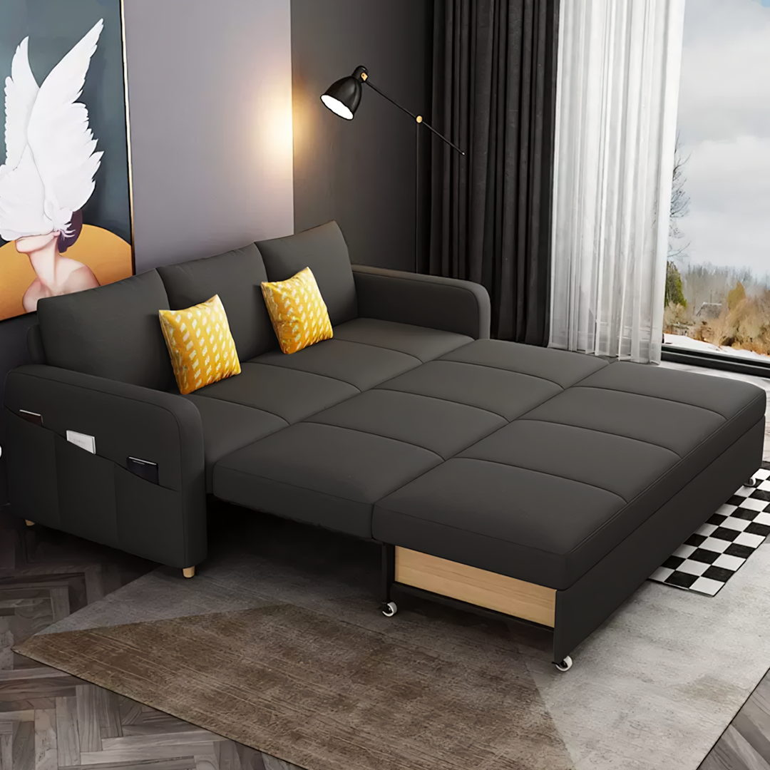 Gabriel Two Seater Sofa Bed, Linen-Weilai Concept-Black-120cm (With One Drawer)-Weilai Concept