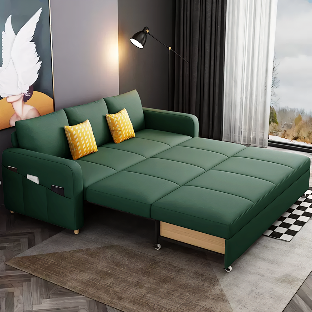Gabriel Two Seater Sofa Bed, Linen-Weilai Concept-Dark Green ( Made to order )-120cm (With One Drawer)-Weilai Concept