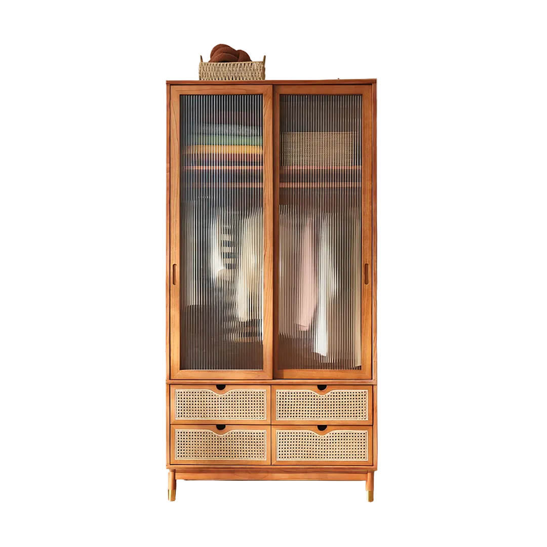 fritzy rattan wardrobe with coat hanger & sliding glass doors wardrobe in bedroom