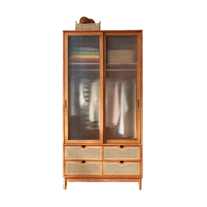 fritzy rattan wardrobe with coat hanger & sliding glass doors wardrobe in bedroom