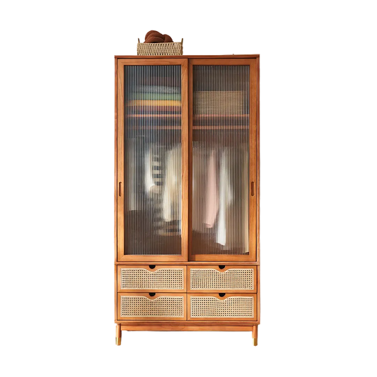 fritzy rattan wardrobe with coat hanger & sliding glass doors wardrobe in bedroom