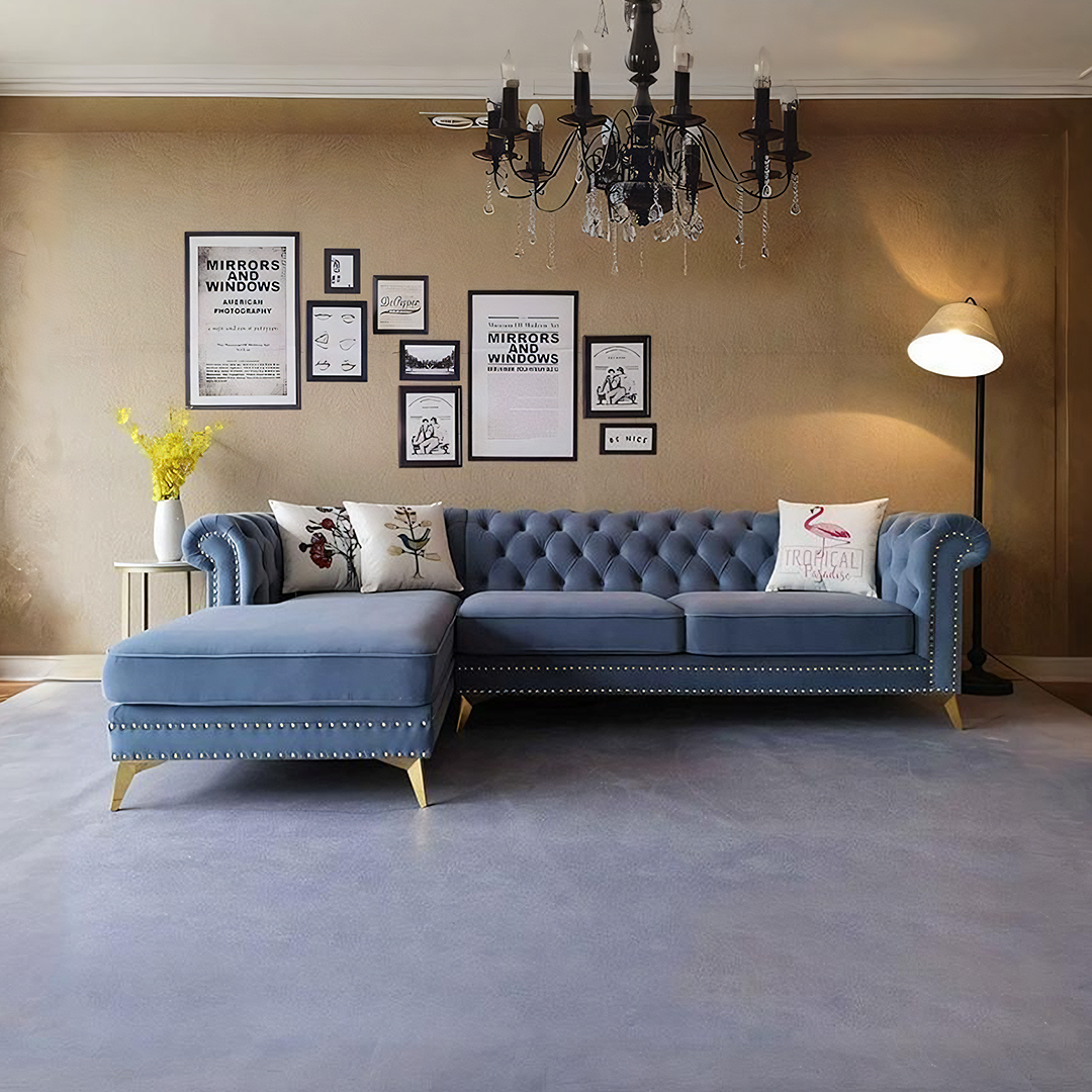 Glamour Three Seater Corner Sofa, Velvet-Weilai Concept-Weilai Concept