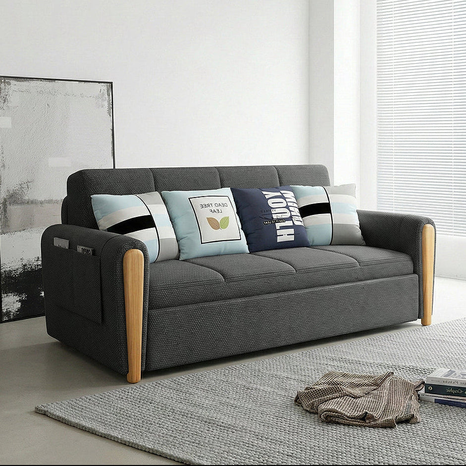 mavis two seater sofa bed, dark grey in modern living room