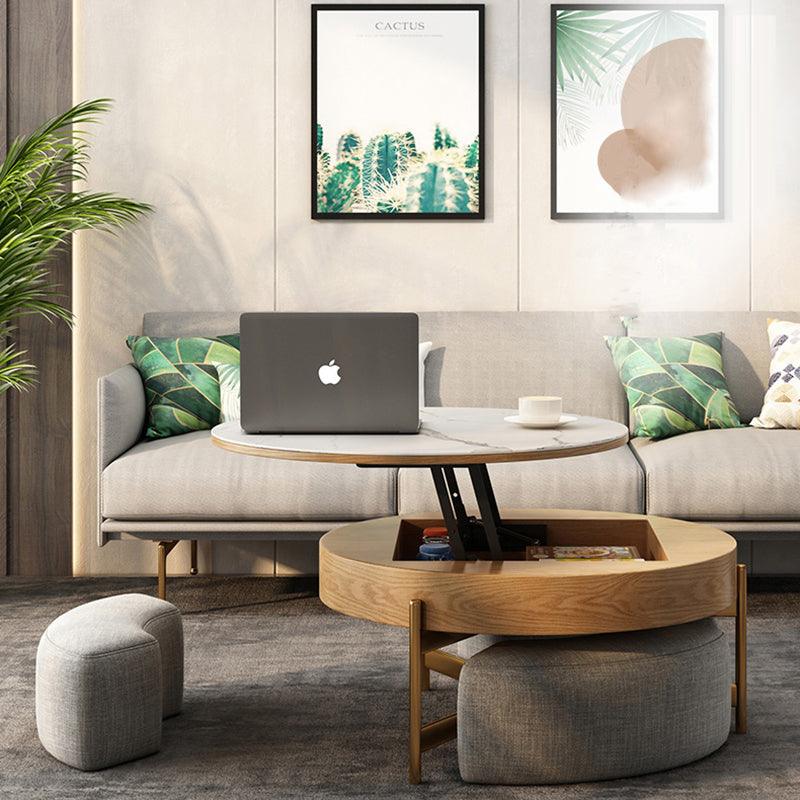 Josiah Round Lift-Top Coffee Table With 3 Small Benches, Linen-Weilai Concept-Weilai Concept