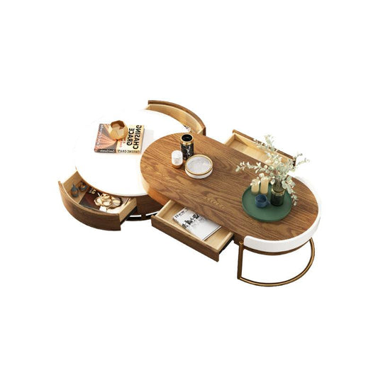 Ouezzane Nesting Coffee Table Set, With TV Stand, Oak-Weilai Concept-Walnut-Coffee Table-Weilai Concept