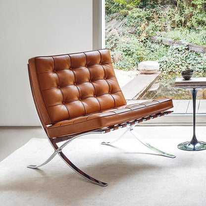 Barcelona Chair And Ottoman, Brown Leather-Weilai Concept-Weilai Concept