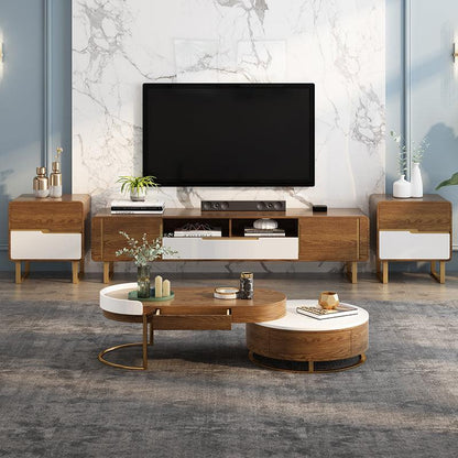 Ouezzane Nesting Coffee Table Set, With TV Stand, Oak-Weilai Concept-Weilai Concept