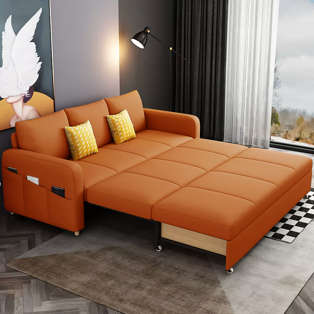 Gabriel Two Seater Sofa Bed, Linen-Weilai Concept-Orange ( Made to order )-120cm (With One Drawer)-Weilai Concept