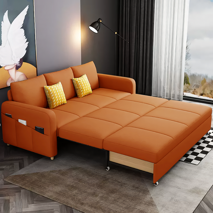 Gabriel Two Seater Sofa Bed, Linen-Weilai Concept-Orange ( Made to order )-120cm (With One Drawer)-Weilai Concept