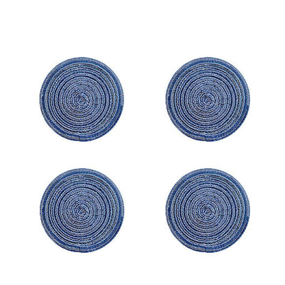 Round Braided Woven Placemats, Set of 4 Pieces-Weilai Concept-18cm-Blue*4-Weilai Concept