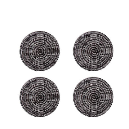 Round Braided Woven Placemats, Set of 4 Pieces-Weilai Concept-18cm-Black*4-Weilai Concept