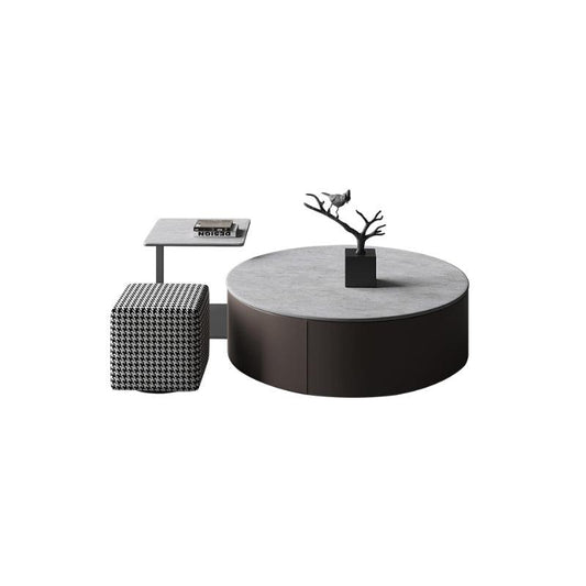 Alvis Coffee Table Set With Stool, Sintered Stone-Weilai Concept-Weilai Concept