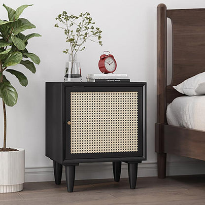 Tableau Rattan Bedside Table, Solid Wood-Weilai Concept-Black-Weilai Concept