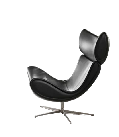 Imola Chair And Ottoman, Star Legs & Black Leather
