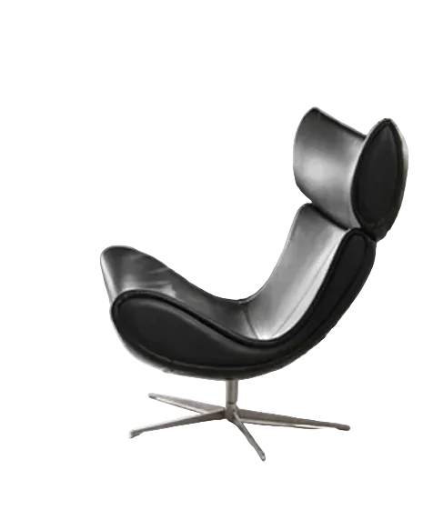 Imola Chair And Ottoman, Star Legs & Black Leather