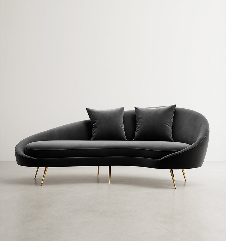 Slender Modern Curved Two Seater, Three Seater Sofa, Velvet