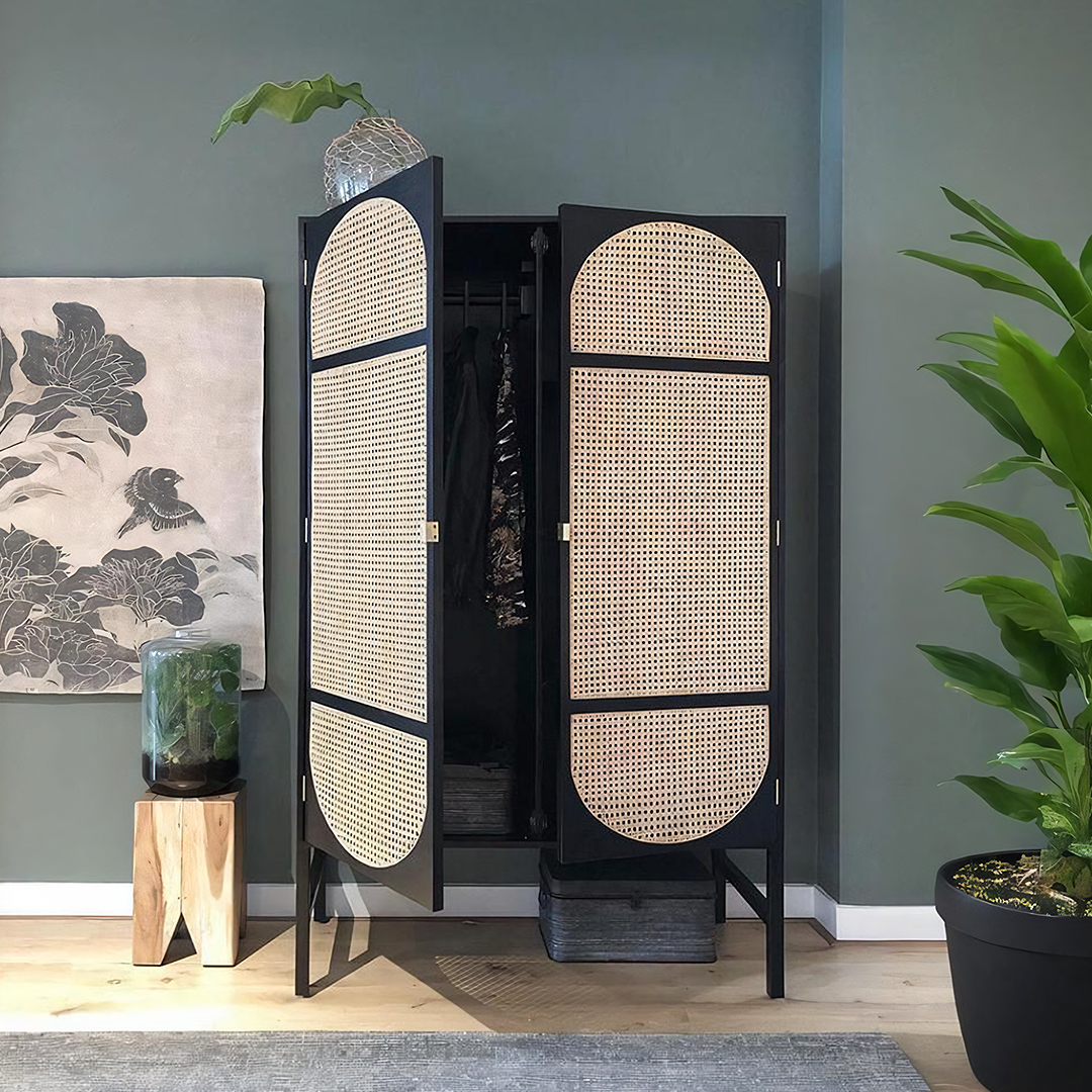 Tandy Black Rattan Wardrobe-Weilai Concept-Weilai Concept