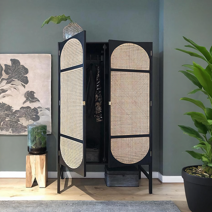 Tandy Black Rattan Wardrobe-Weilai Concept-Weilai Concept