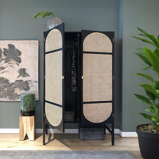 Tandy Black Rattan Wardrobe-Weilai Concept-Weilai Concept