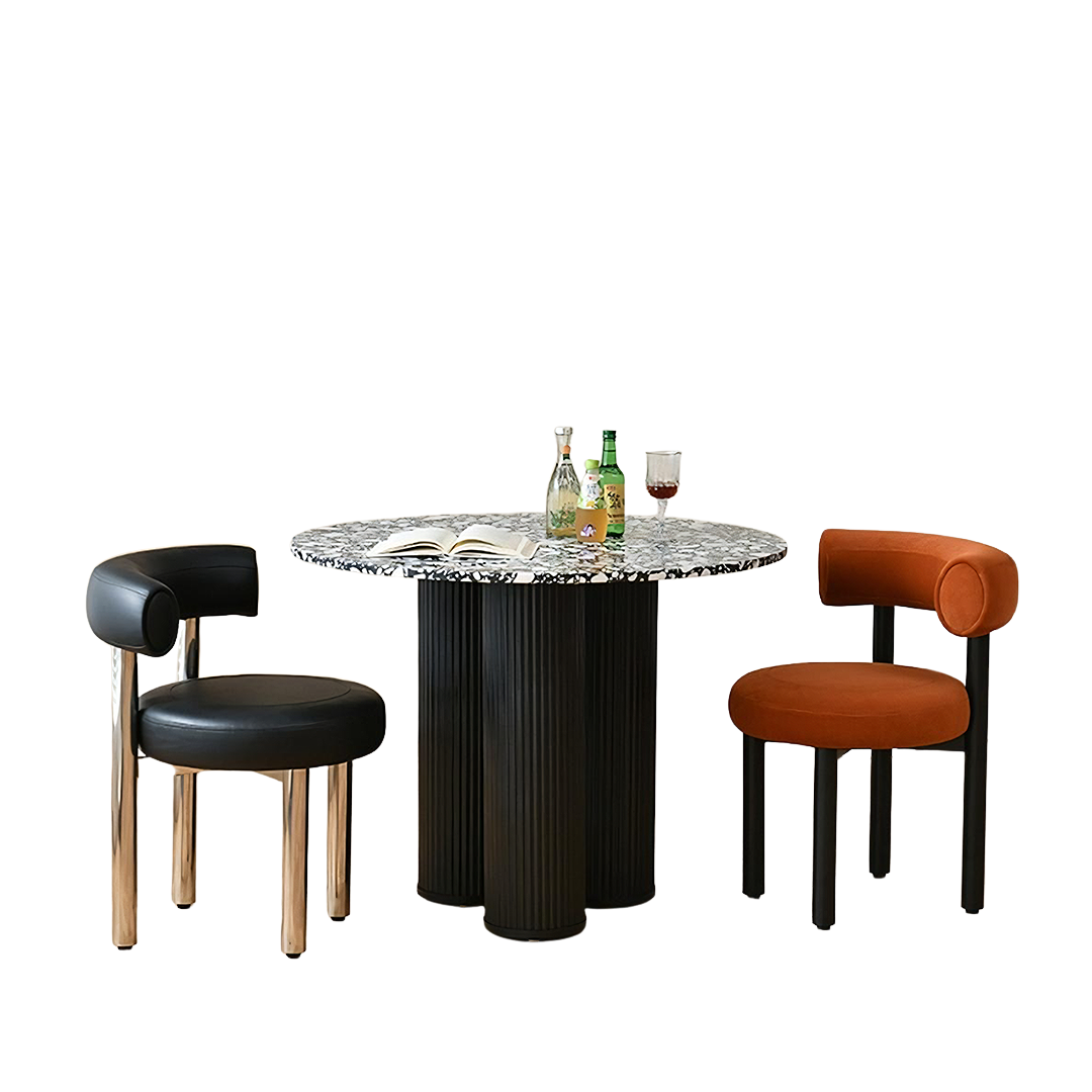 nelli modern round dining table, marble in dining room