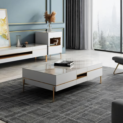 VIda Rectangle Coffee Table Set With TV Stand, Gold Leg-Weilai Concept-Weilai Concept