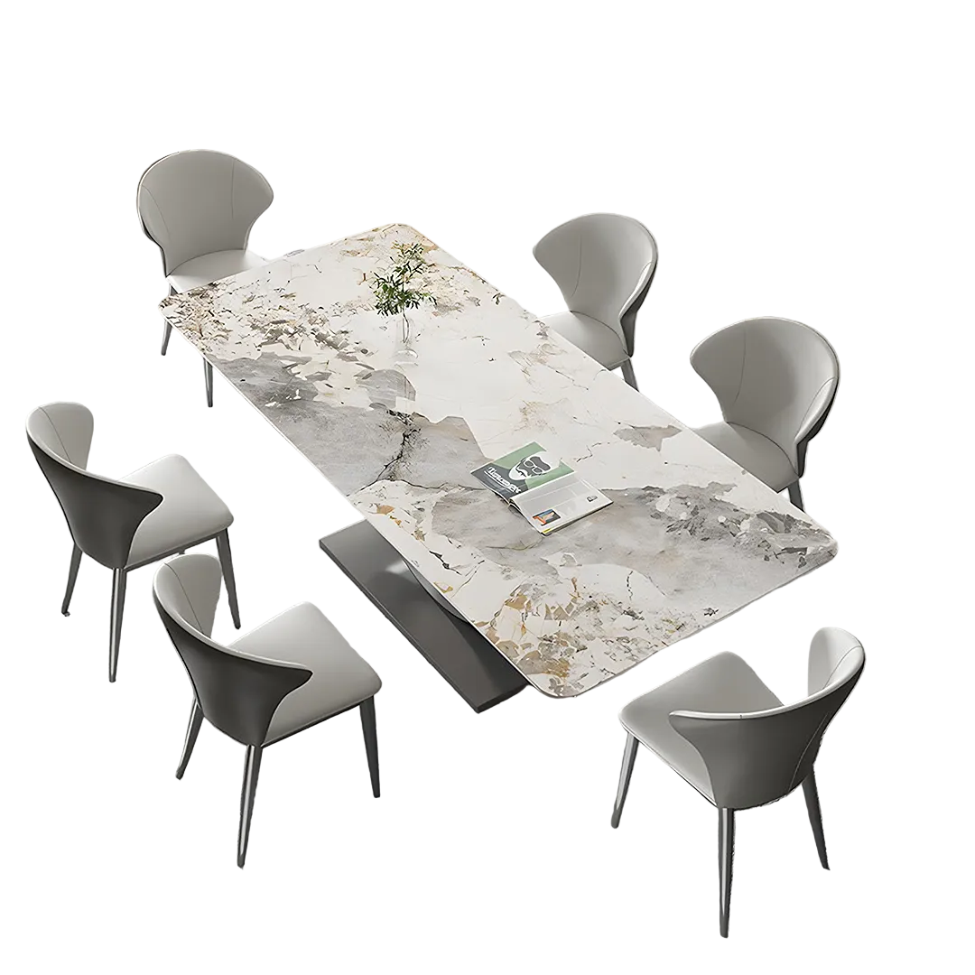 vera dining table & chairs, sintered stone, white in dining room
