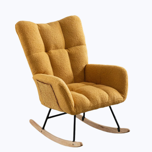 Rocking Chair With Pocket, Soft Teddy Fabric Rocking Chair For Nursery, Comfy Wingback Golider Rocking Chair With Safe Solid Wood Base For Living Room Bedroom Balcony