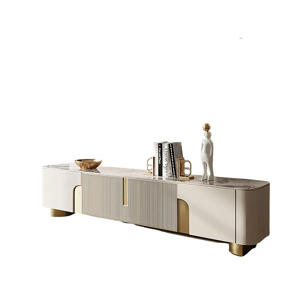 athena tv stand, cream & gold tv stand in living room