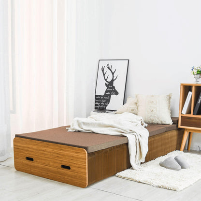 Accordion Folding Single Bed-Weilai Concept-Brown 70cm With Mattress-Weilai Concept