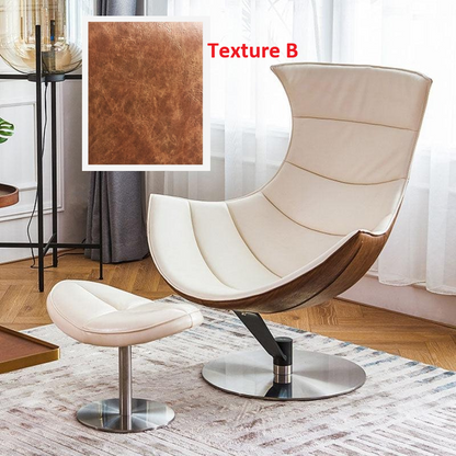 Lobster Lounge Swivel Chair With Ottoman, Walnut Texture