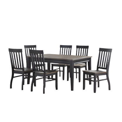 Farmhouse Style 7pc Dining Set - Two-Tone Finish - Cottage Table Design, Schoolhouse Chairs