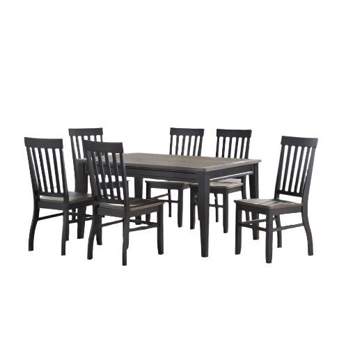 Farmhouse Style 7pc Dining Set - Two-Tone Finish - Cottage Table Design, Schoolhouse Chairs