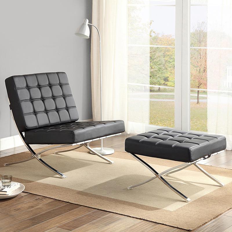 Barcelona Chair And Ottoman, White Leather-Weilai Concept-Weilai Concept