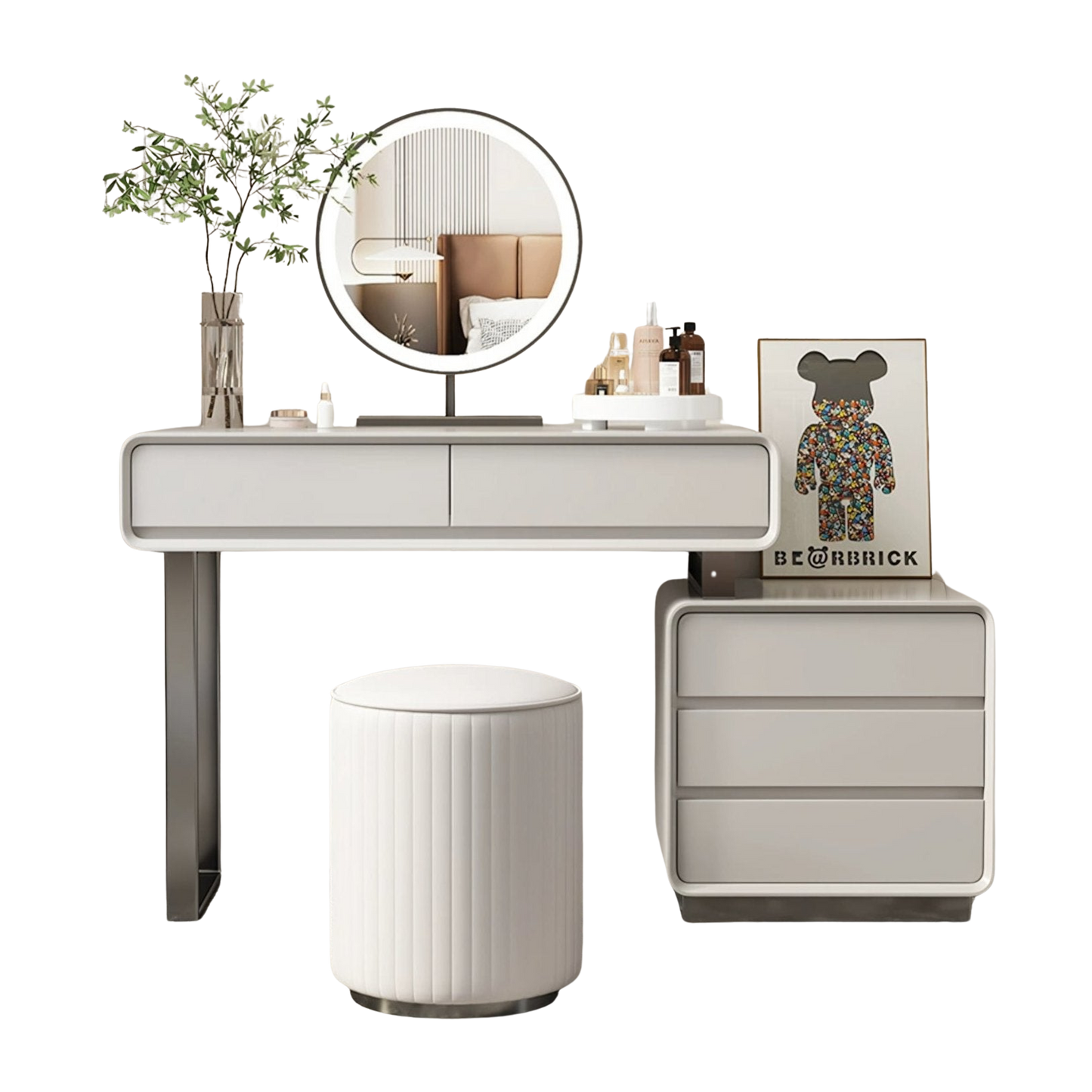 dobson dressing table with led mirror,  light grey wall mirror
