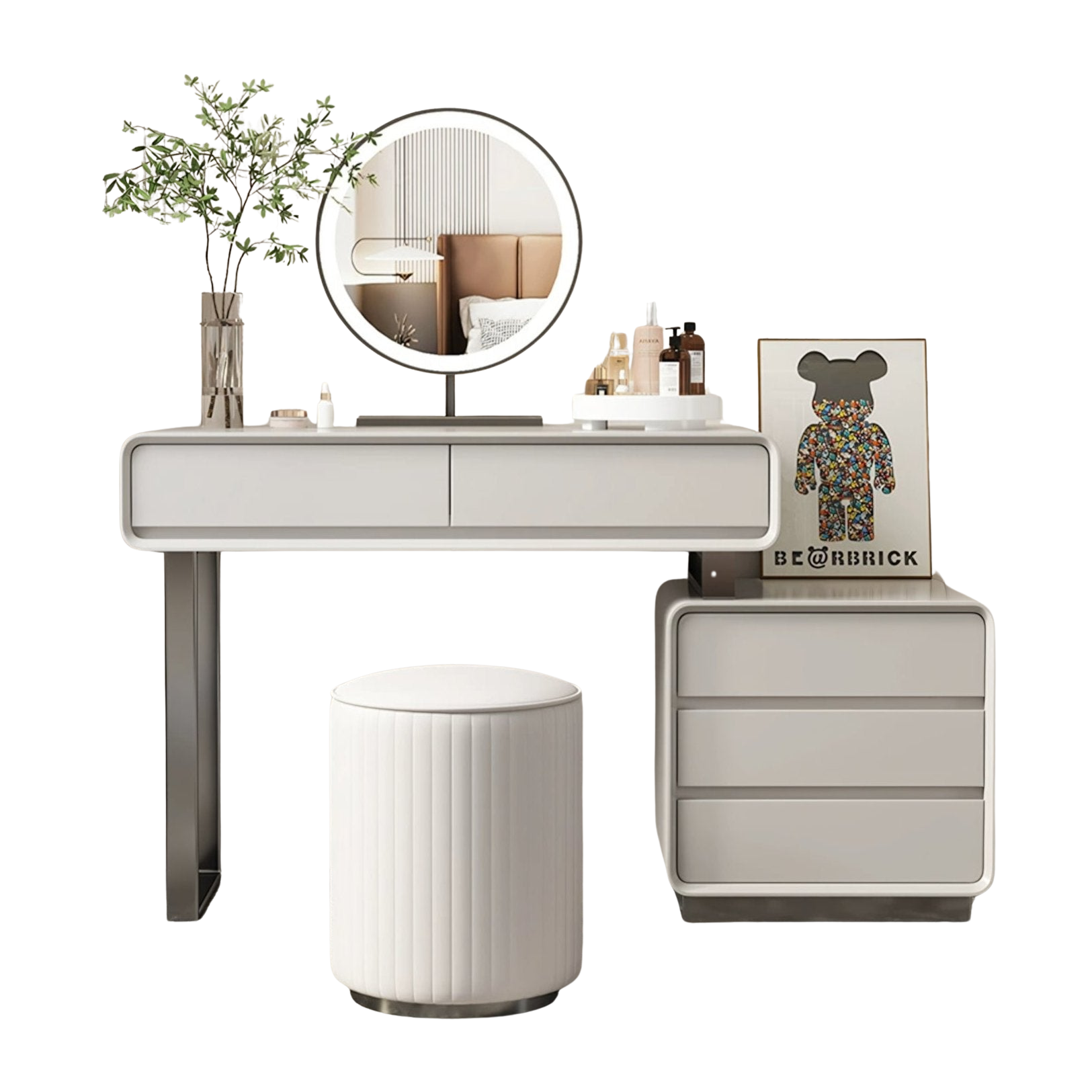 dobson dressing table with led mirror,  light grey wall mirror