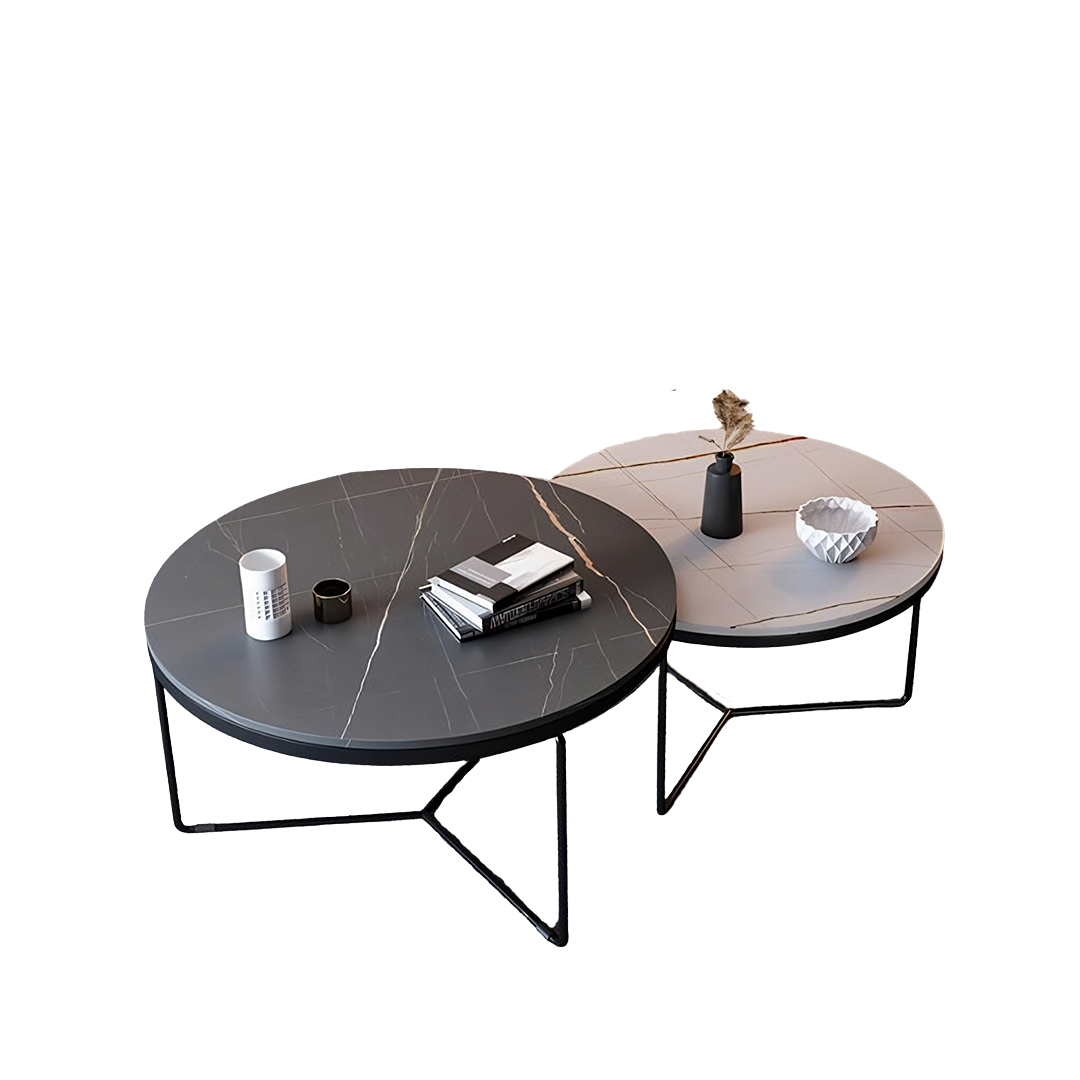 iver stone round nesting coffee table set, black & white coffee table in living room