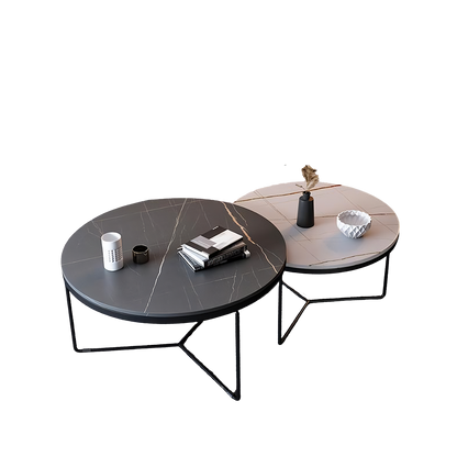 iver stone round nesting coffee table set, black & white coffee table in living room