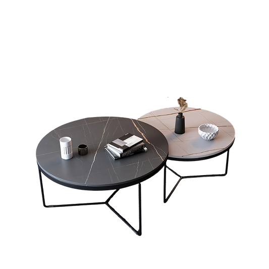 iver stone round nesting coffee table set, black & white coffee table in living room