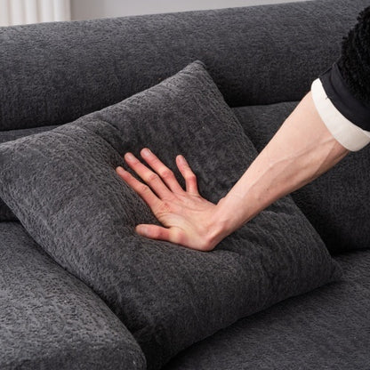 LY-029 GRAY COMPRESSION SOFA 4-seater Combined Sofa, Wood Grain Chenille Fabric, Full Sponge Compression Sofa,combined Sofa With 2 Pillows For Living  Home Furniture  Apartment