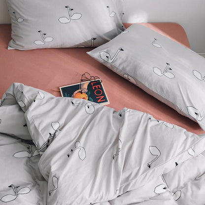 CA058 Linen Duvet Cover + Bed Sheet + 2 Pillowcases, King, More Patterns Available-Weilai Concept-Weilai Concept