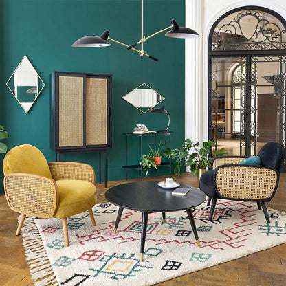 Cane Rattan Armchair, Velvet-Weilai Concept-Weilai Concept