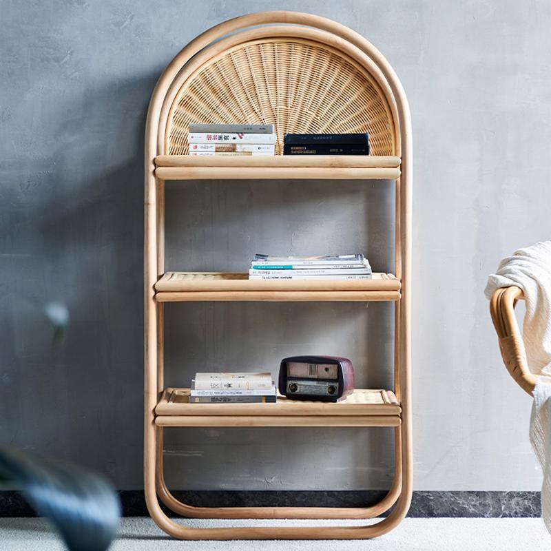 Derek Rattan Bookcase, Shelving Unit, Oak-Weilai Concept-Weilai Concept