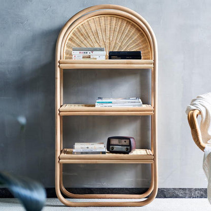 Derek Rattan Bookcase, Shelving Unit, Oak-Weilai Concept-Weilai Concept